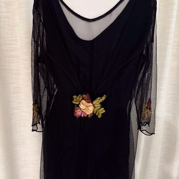 Vtg HOPELESS ROMATIC Black Mesh Dress‎ Sz M Whimsy Fairy Goth Embroidered Flower - Picture 7 of 15